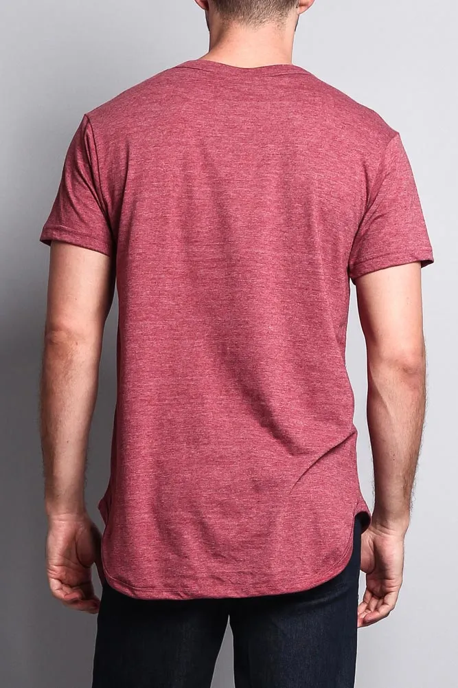 Solid Color Long Length Curved Hem T-Shirt