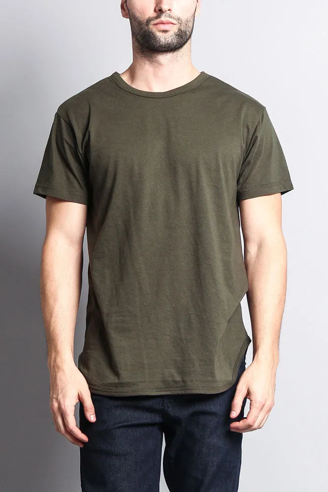 Solid Color Long Length Curved Hem T-Shirt