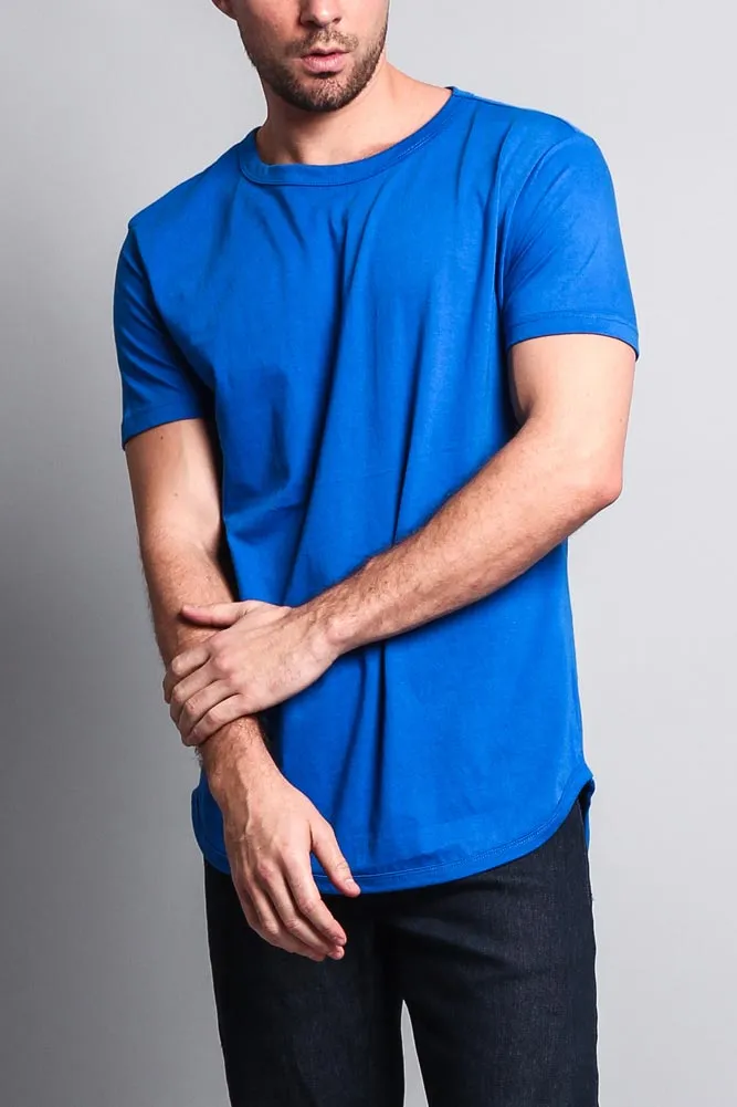 Solid Color Long Length Curved Hem T-Shirt