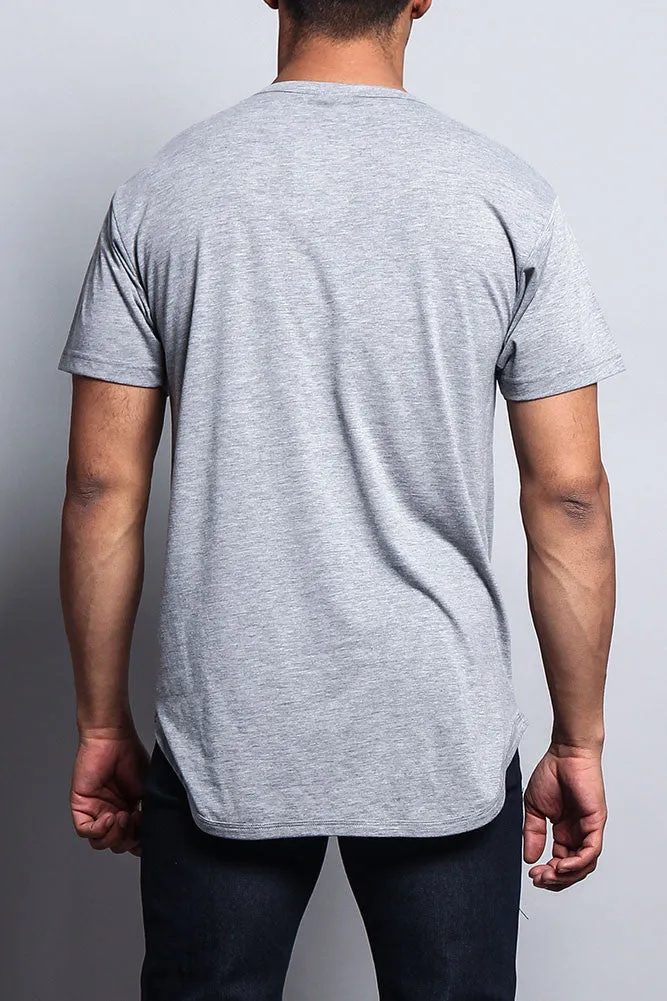 Solid Color Long Length Curved Hem T-Shirt