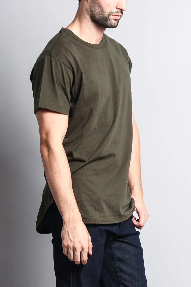 Solid Color Long Length Curved Hem T-Shirt