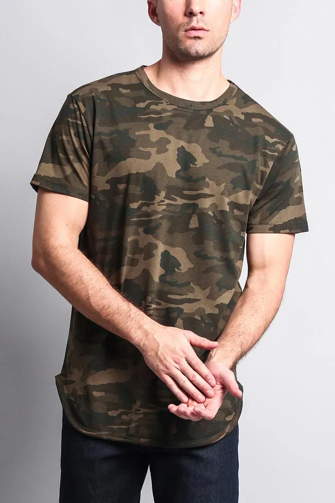 Solid Color Long Length Curved Hem T-Shirt