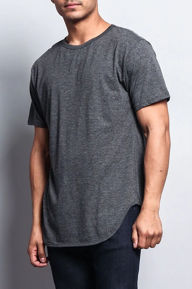 Solid Color Long Length Curved Hem T-Shirt