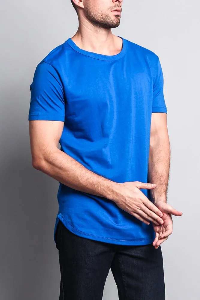 Solid Color Long Length Curved Hem T-Shirt