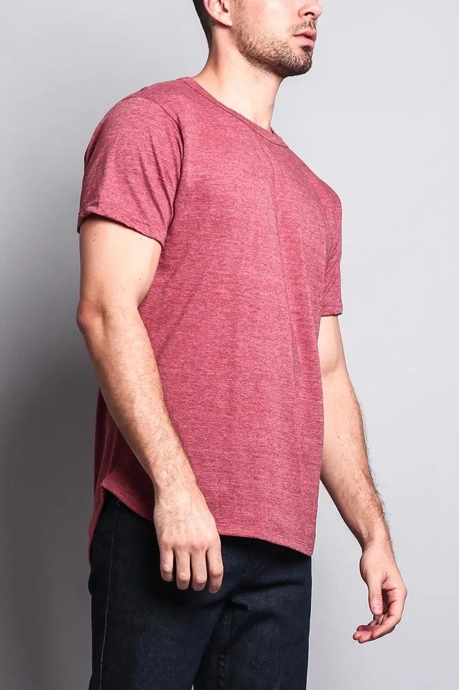 Solid Color Long Length Curved Hem T-Shirt