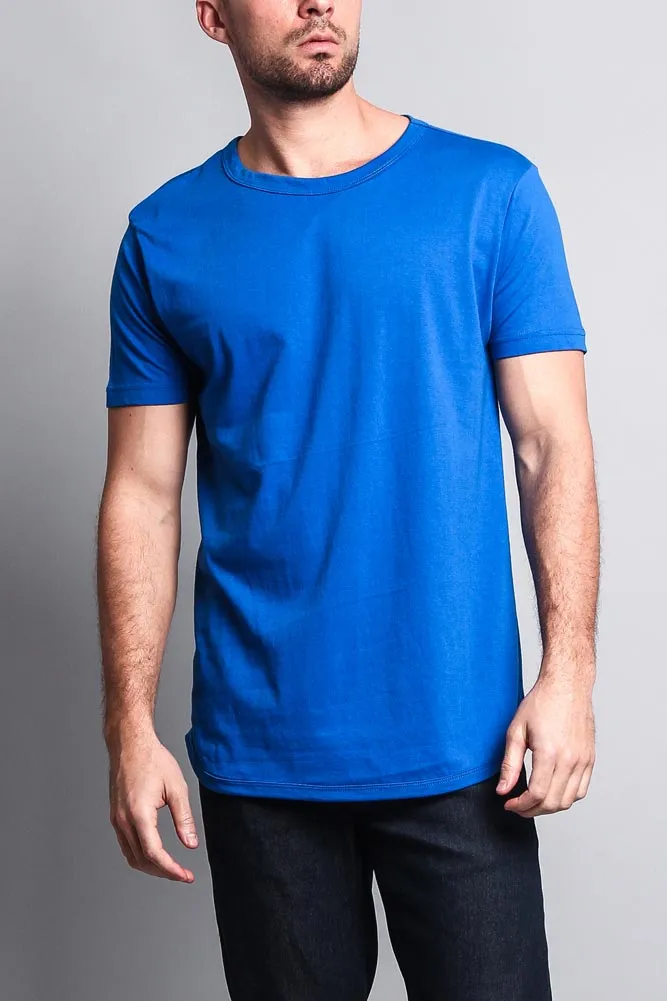 Solid Color Long Length Curved Hem T-Shirt