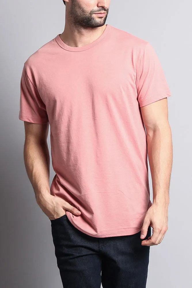 Solid Color Long Length Curved Hem T-Shirt