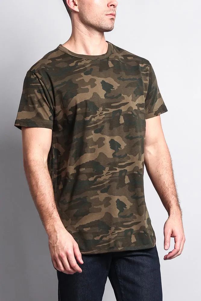 Solid Color Long Length Curved Hem T-Shirt