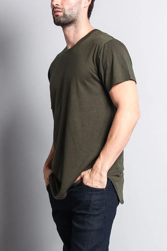 Solid Color Long Length Curved Hem T-Shirt