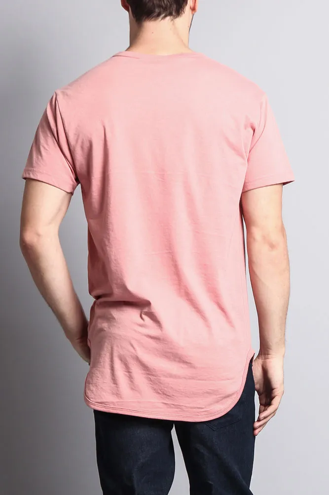 Solid Color Long Length Curved Hem T-Shirt