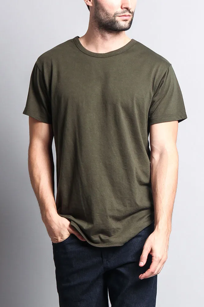 Solid Color Long Length Curved Hem T-Shirt