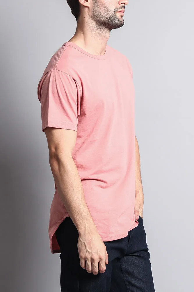 Solid Color Long Length Curved Hem T-Shirt