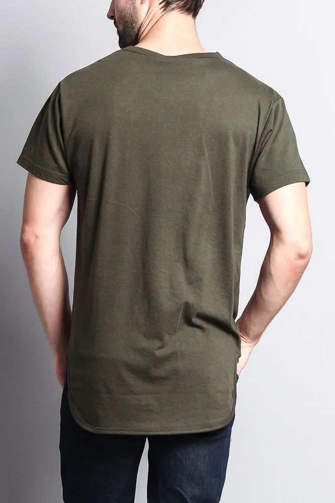 Solid Color Long Length Curved Hem T-Shirt