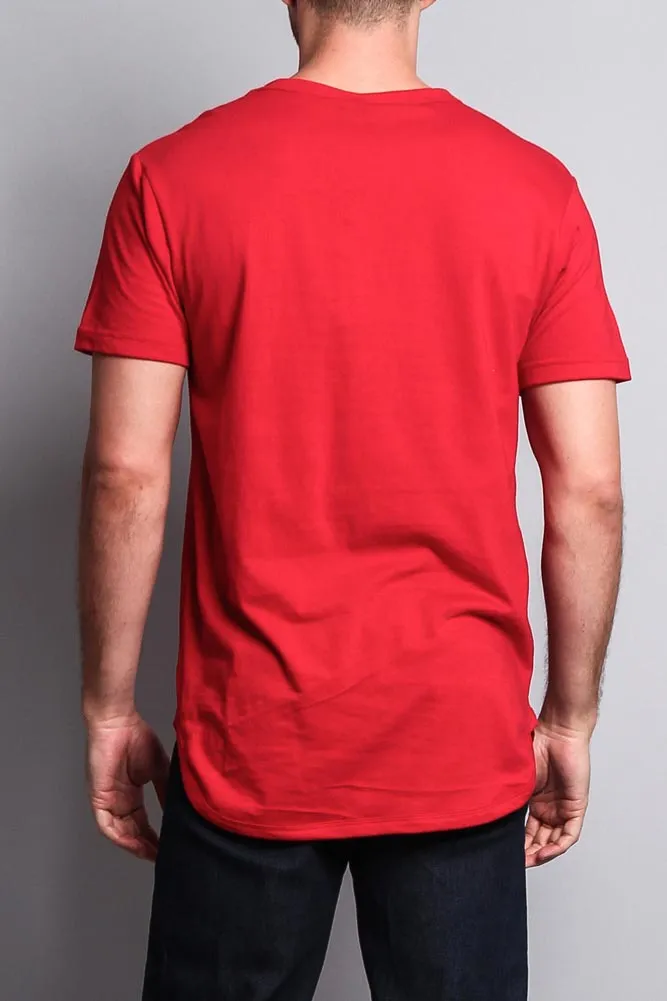 Solid Color Long Length Curved Hem T-Shirt