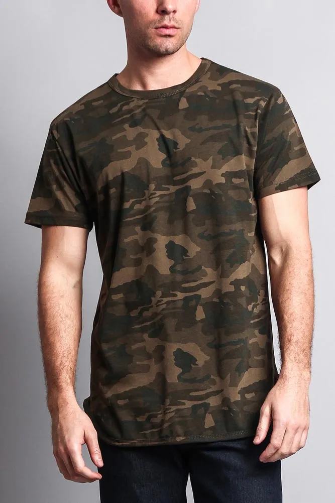 Solid Color Long Length Curved Hem T-Shirt