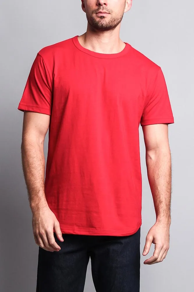 Solid Color Long Length Curved Hem T-Shirt