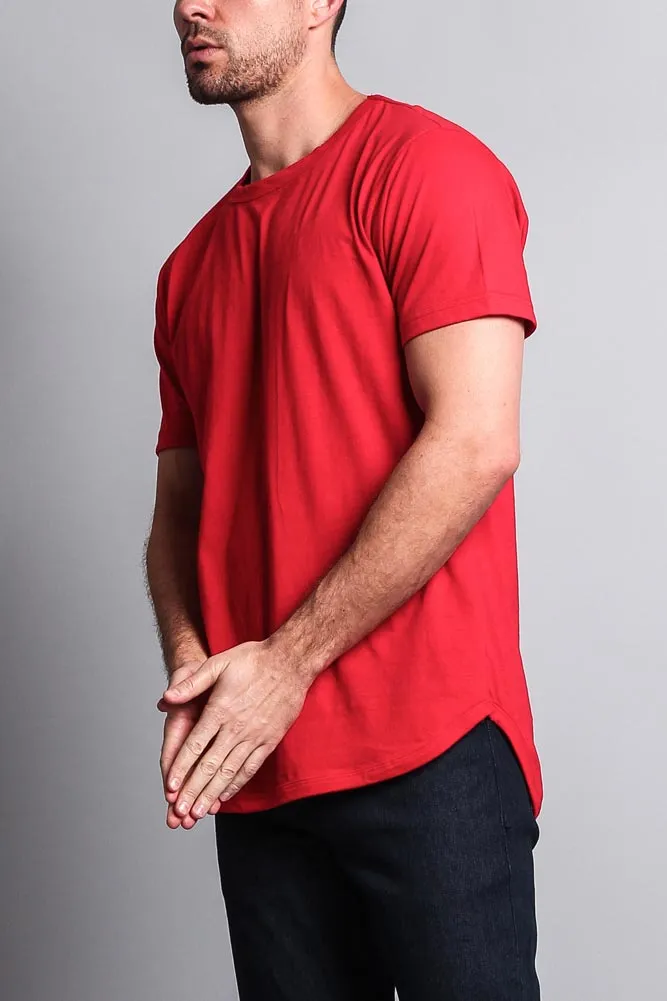 Solid Color Long Length Curved Hem T-Shirt