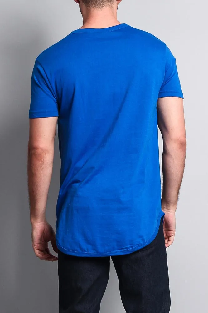 Solid Color Long Length Curved Hem T-Shirt