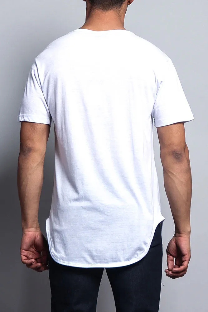 Solid Color Long Length Curved Hem T-Shirt