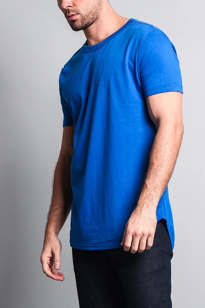 Solid Color Long Length Curved Hem T-Shirt