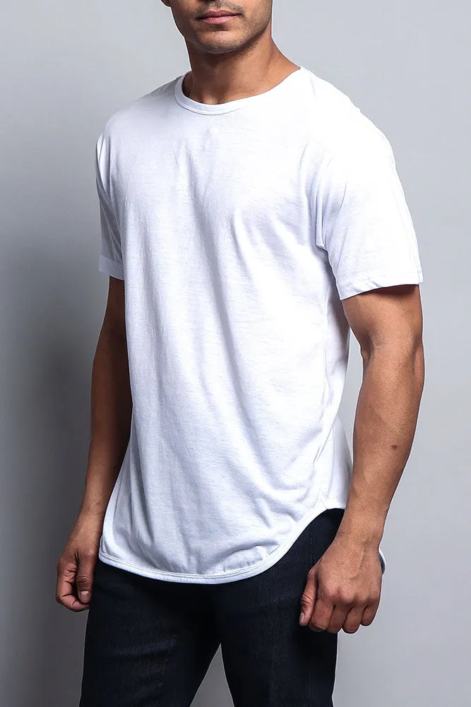 Solid Color Long Length Curved Hem T-Shirt