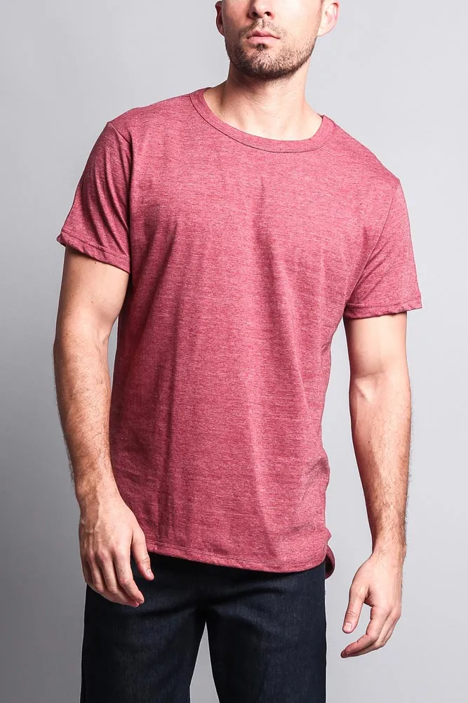 Solid Color Long Length Curved Hem T-Shirt