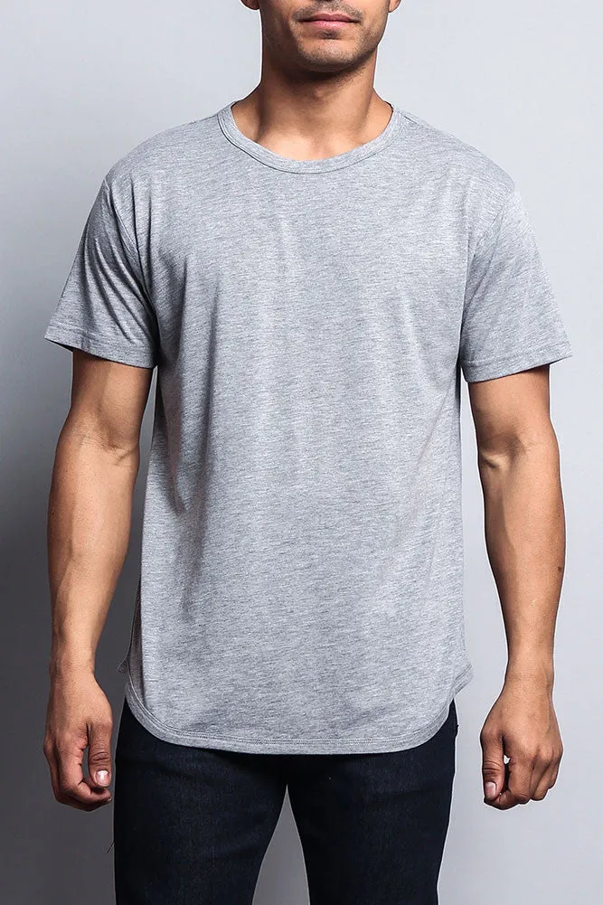 Solid Color Long Length Curved Hem T-Shirt