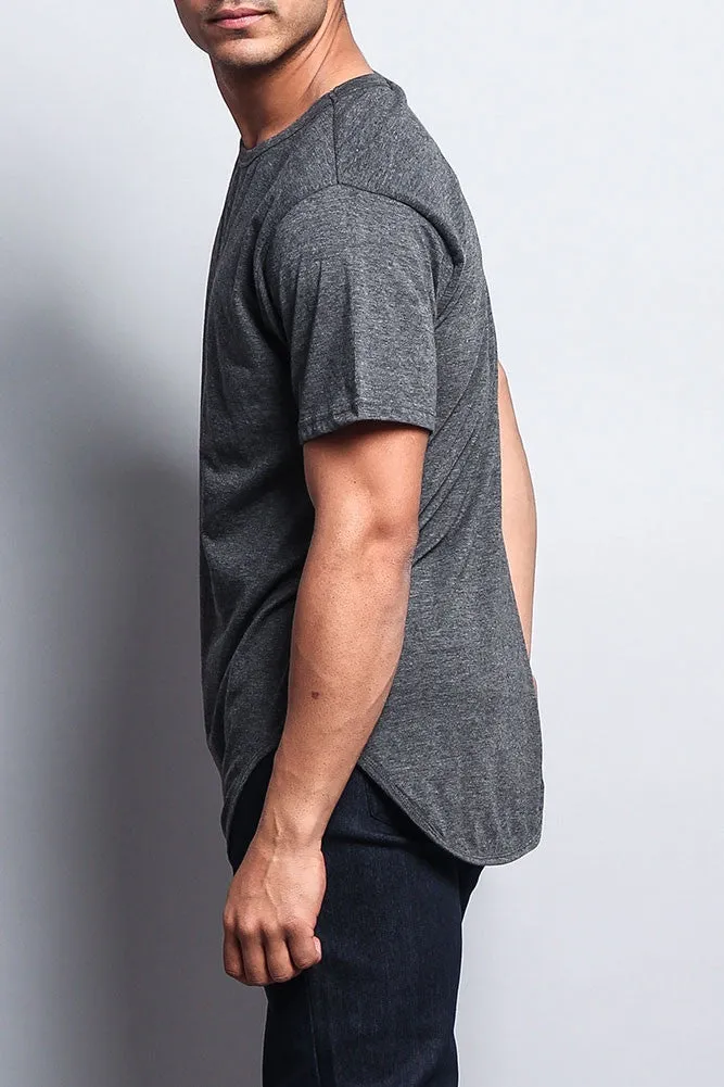 Solid Color Long Length Curved Hem T-Shirt