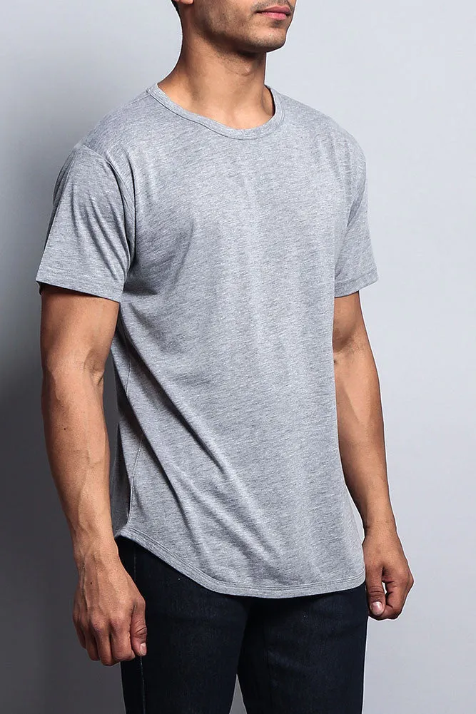 Solid Color Long Length Curved Hem T-Shirt