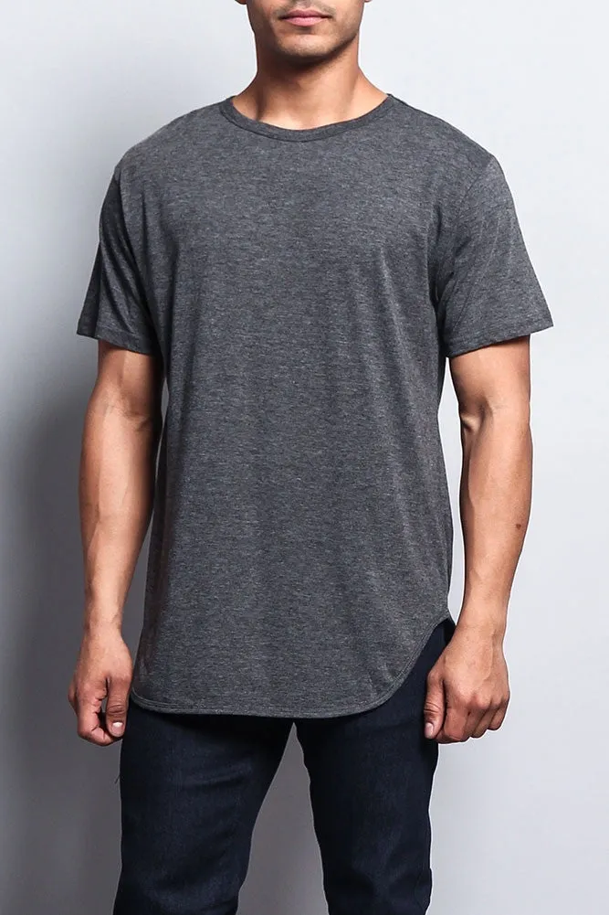 Solid Color Long Length Curved Hem T-Shirt