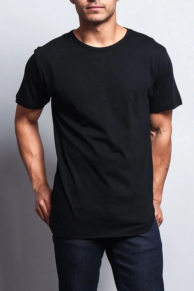 Solid Color Long Length Curved Hem T-Shirt