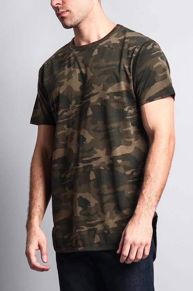 Solid Color Long Length Curved Hem T-Shirt