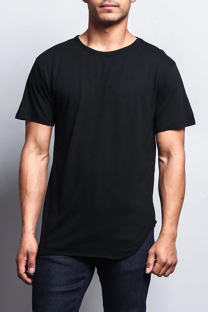 Solid Color Long Length Curved Hem T-Shirt