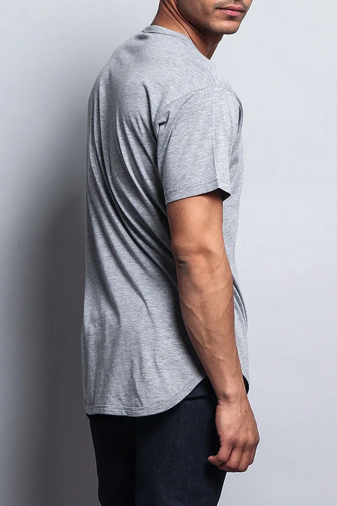 Solid Color Long Length Curved Hem T-Shirt