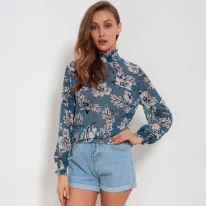 Spring Floral Print Chiffon Blouse