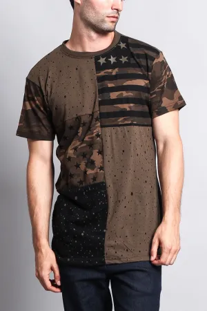 Star Print Block Camo Splatter T-Shirt