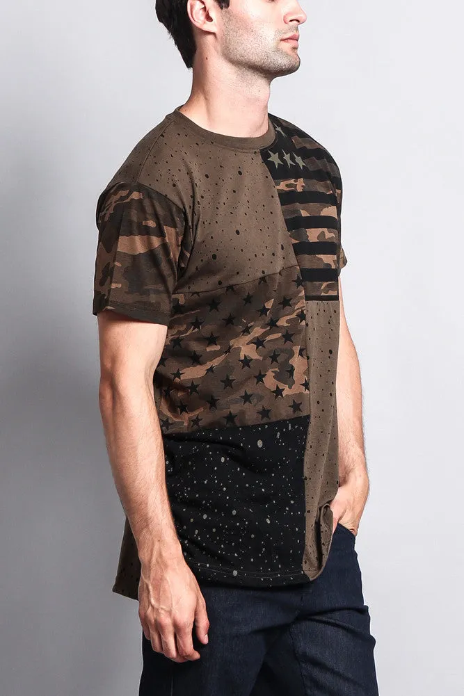 Star Print Block Camo Splatter T-Shirt