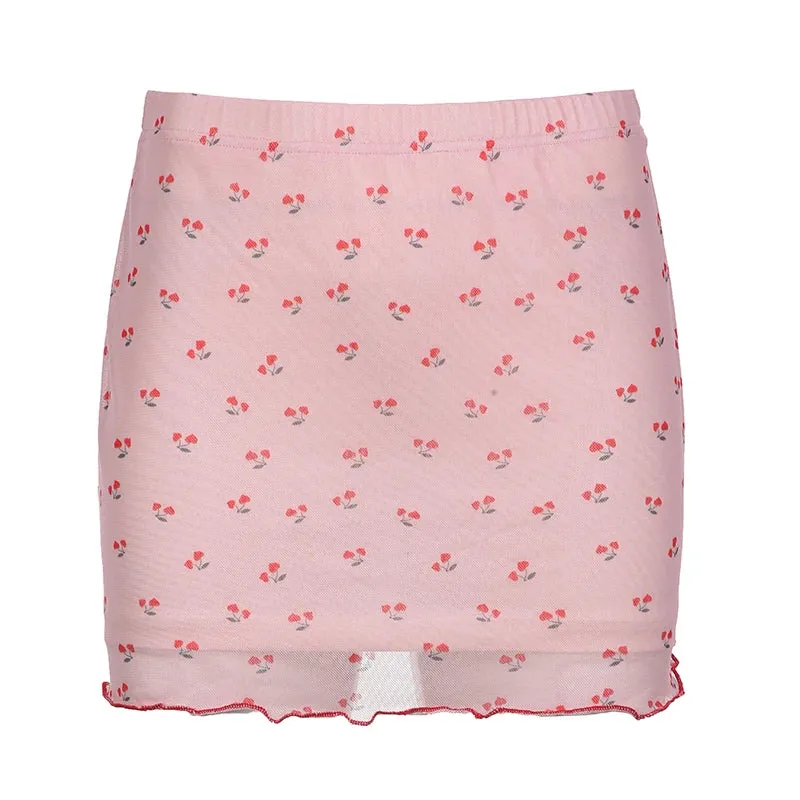 Sweet Pink Bodycon Summer Mesh Skirt Women Frills Korean Fashion Cute Coquette Mini Skirt Frills Double Layer Bottoms