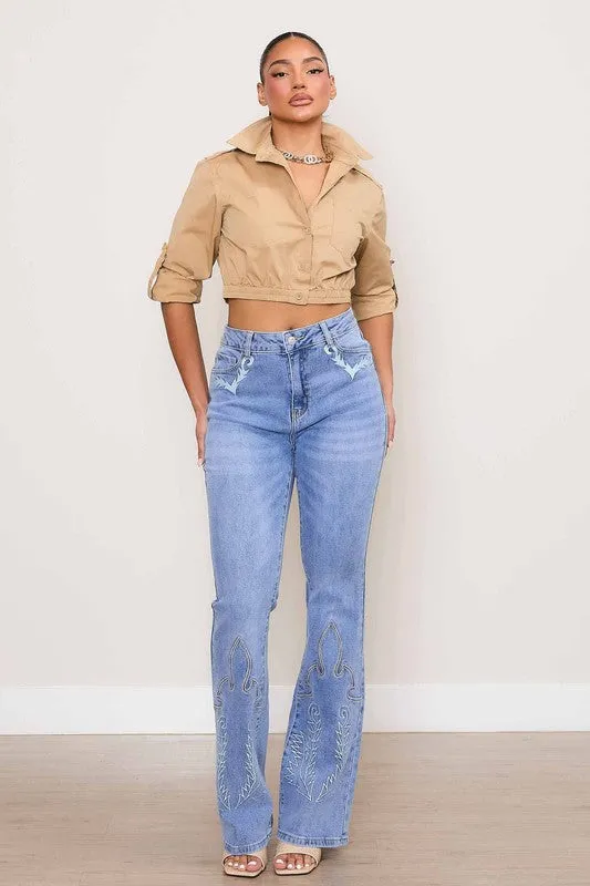 Western Embo Bootcut Jeans