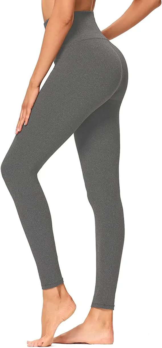 Wholesale High Waisted Plain Grey Leggings Soft Slim Tummy Control Pants