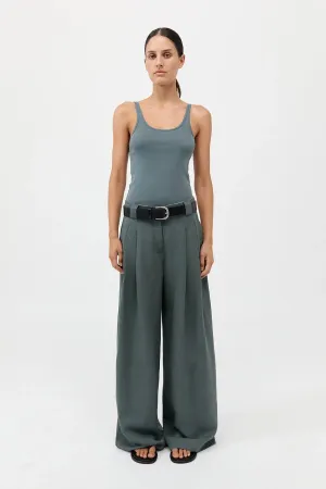 WIDE LEG PLEAT PANTS BALSAM GREEN