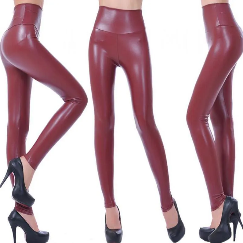 Women Slim Shiny Wet Look Faux Leather  Pants Leggings