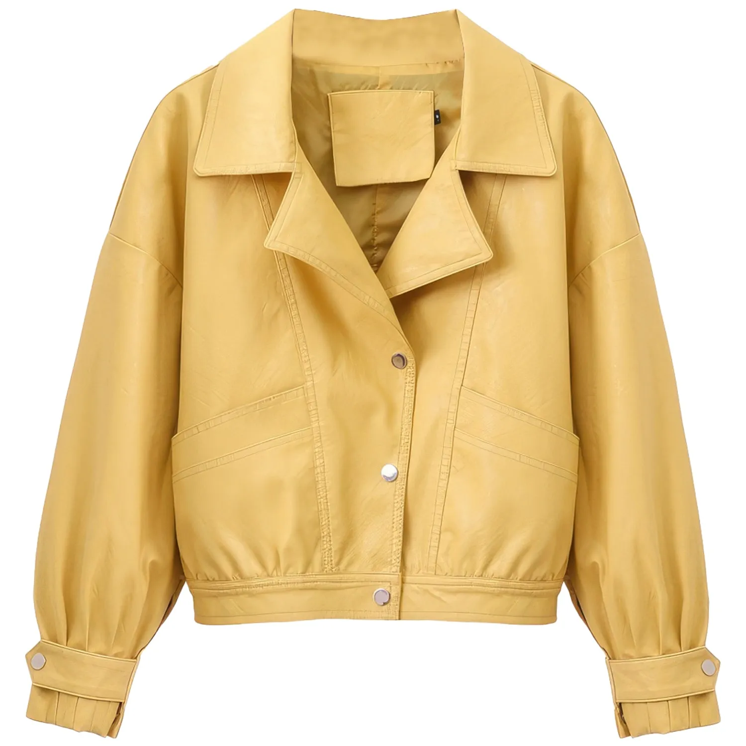 Women’s Yellow Biker Genuine Sheepskin Loose Batwing Sleeves Motorcycle Biker Punk Streetwear Classic Lightweight Leather Jacket