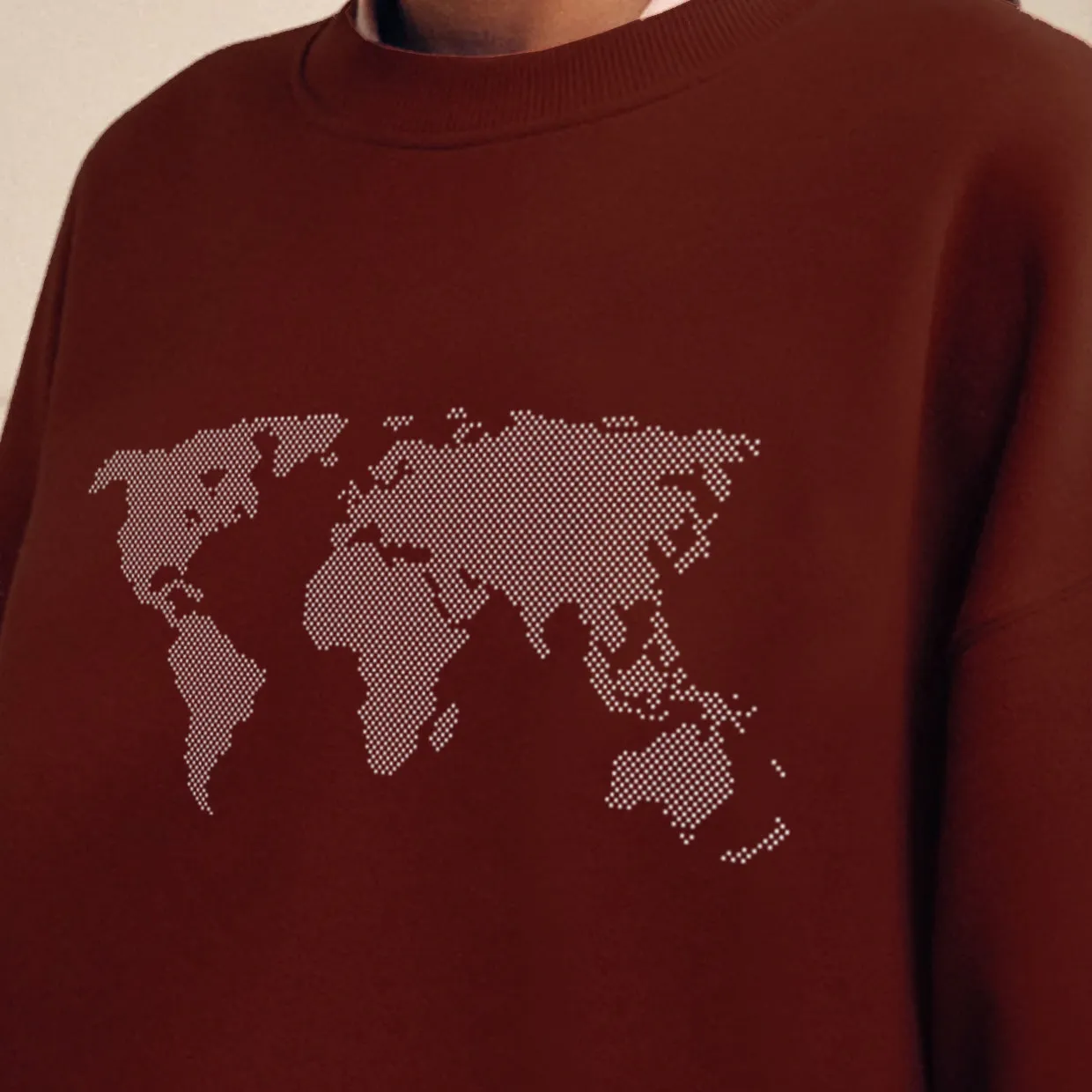 WORLD MAP SWEATER BURGUNDY